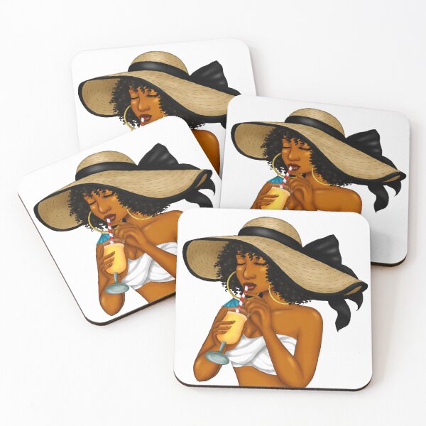 Item preview, Natural Hair Black Woman with Summer Hat sipping Juice designed and sold by Deanna McRae.