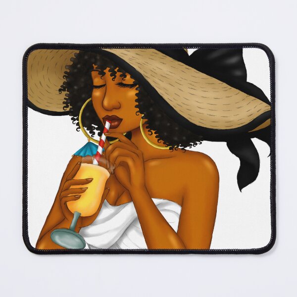 Item preview, Natural Hair Black Woman with Summer Hat sipping Juice designed and sold by Deanna McRae.