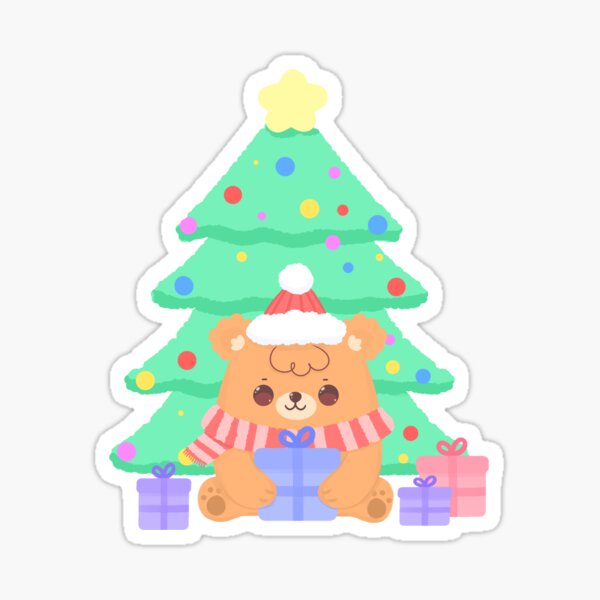 Round Merry Christmas Sticker with Cute Bear Design - XOXOKristen