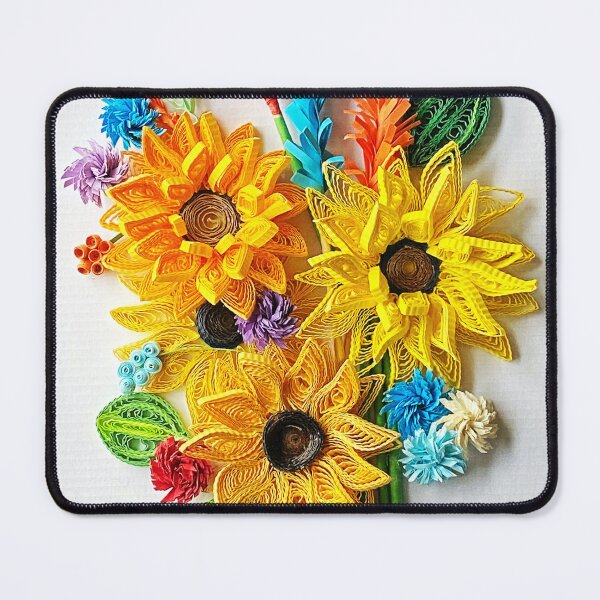 Item preview, Sunflowers, quilled sunflowers and various mixed flowers on white background (THIS IS A PRINT) designed and sold by folkyouall.