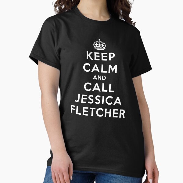 Vista previa del artículo con la obra «Mantenga la calma y llame a Jessica Fletcher», diseñado y vendido por MysteryBuff.