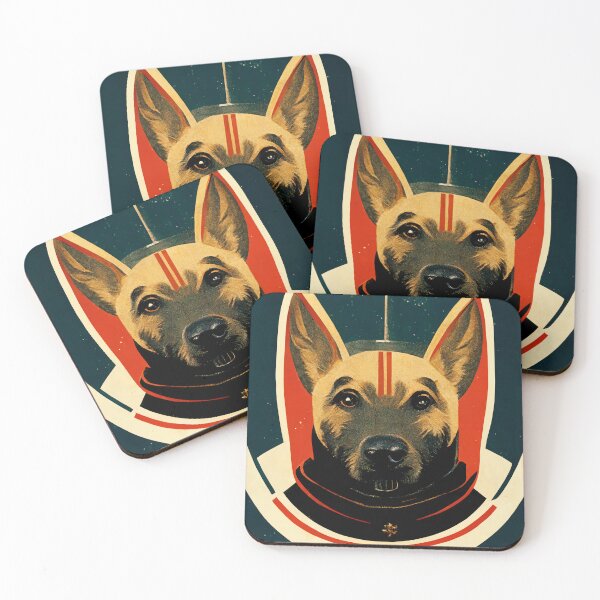 Artikelvorschau, Deutscher Schäferhund Sowjetischer Weltraumhund Kadett Kosmonaut im Propagandastil entworfen und verkauft von laika-et-al.