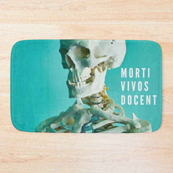 Item preview, Morti vivos docent with a skeleton on turquoise background, the dead teach the living designed and sold by Lady-Frost.