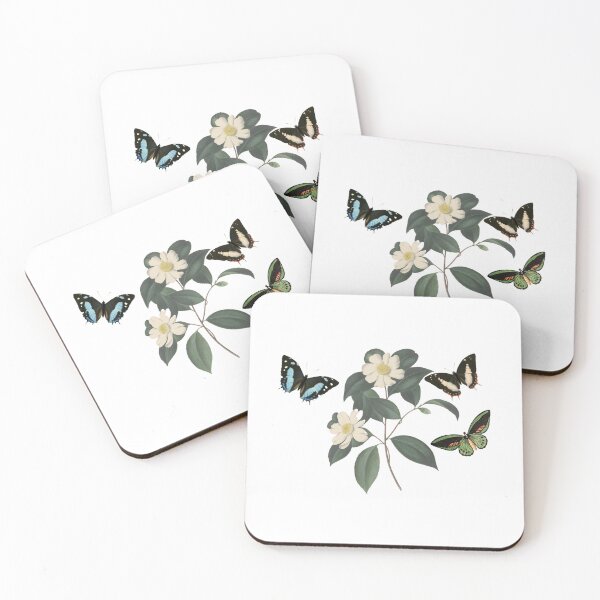 Item preview, Watercolor of white camellia flowers and butterflies - vintage flowers  designed and sold by Rubi16.