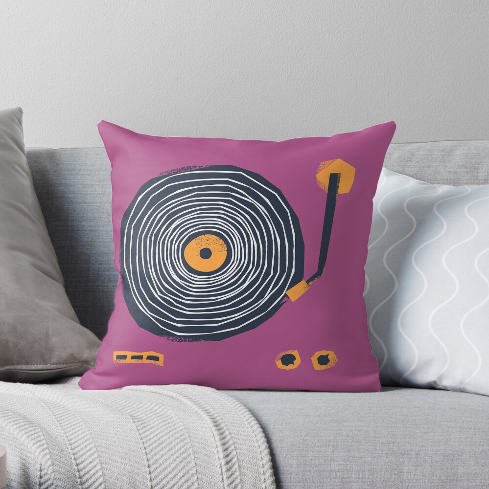 Funkadelic Retro Vinyl Deck Design. Purple Throw Pillow