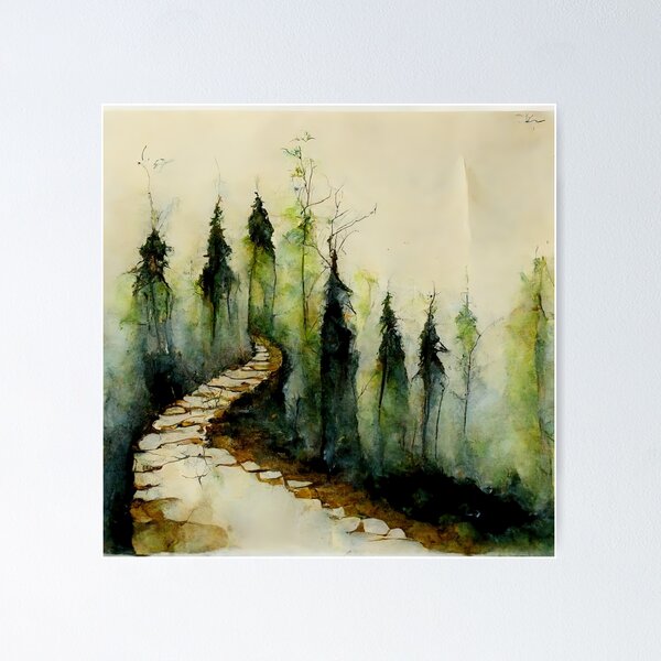 Item preview, Watercolor Forest Path with Trees designed and sold by AstroGenerative.