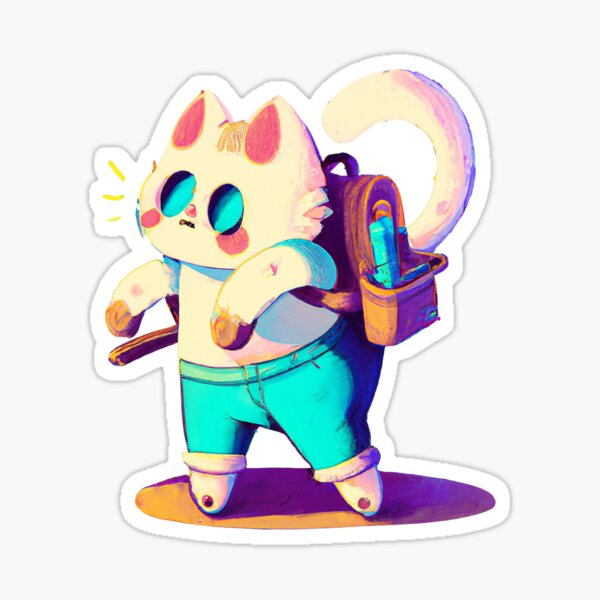 Back To School Zombie Kawaii Cat - Cartoon Digital Art Sticker