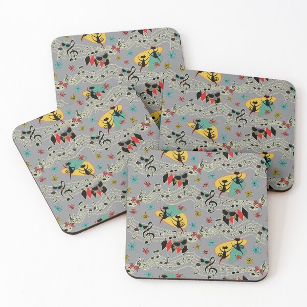 Item preview, Rockabilly Cool Cats on Gray designed and sold by bmfabricdesigns.