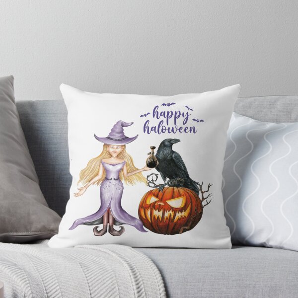Item preview, Happy Halloween Scary Carved Pumpkin and Purple Witch designed and sold by silviaol.