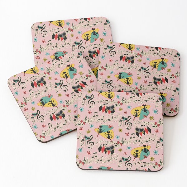 Item preview, Rockabilly Cool Cats on Pink designed and sold by bmfabricdesigns.