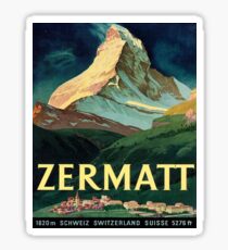 Zermatt, mountain peek, Switzerland, vintage travel poster Sticker