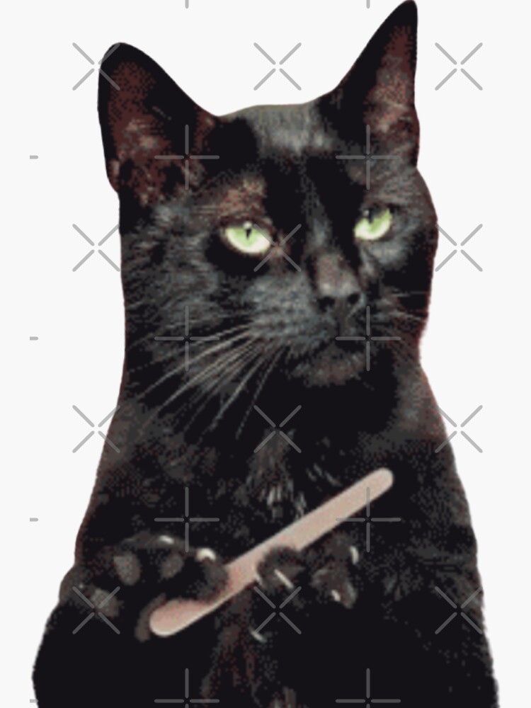 Thumbnail 3 of 3, Sticker, black cat filing claws meme designed and sold by artsypatterns.
