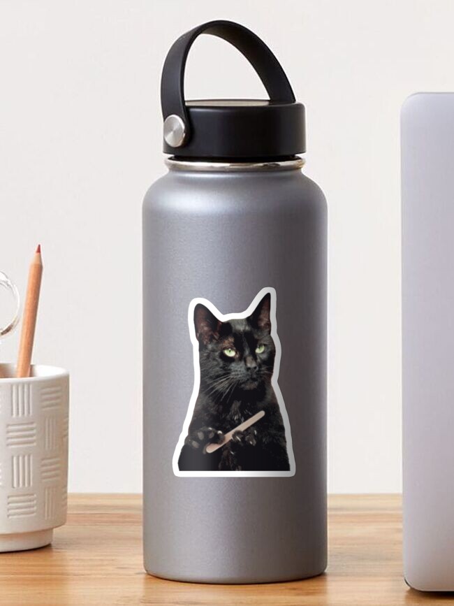 Thumbnail 1 of 3, Sticker, black cat filing claws meme designed and sold by artsypatterns.