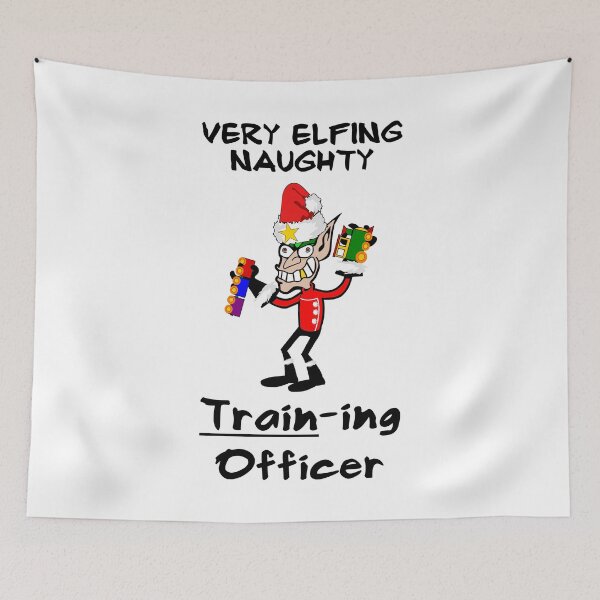 Item preview, Very Elfing Naughty Train-ing Officer - Bad, Naughty Elf Holding A Broken Train designed and sold by Oaks Creations.