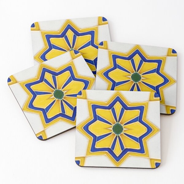 Item preview, Seamless relief sculpture decoration retro pattern Chinese royal yellow blue curve flower star shape designed and sold by WheresMyMojo.