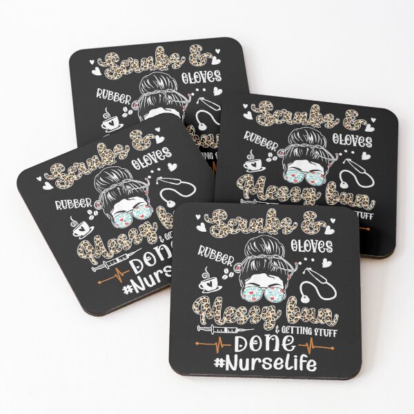 Item preview, Funny Coffee Scrubs Rubber Gloves Messy Bun Nurse Cna Life designed and sold by NaomiTankersly.