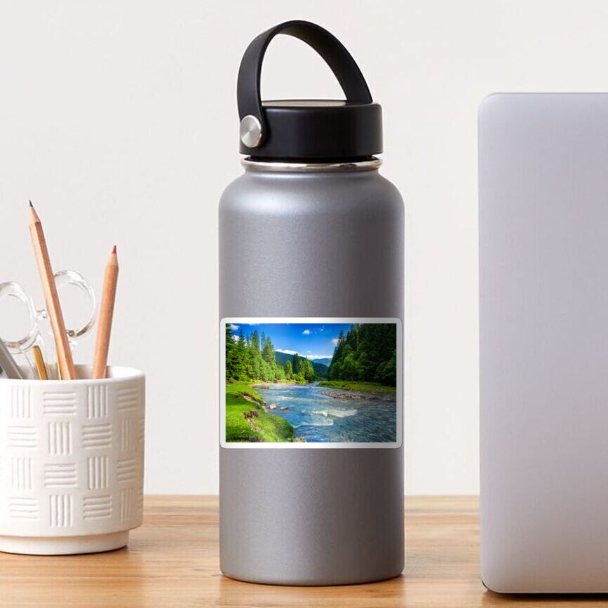 Mountain river in spruce forest Sticker