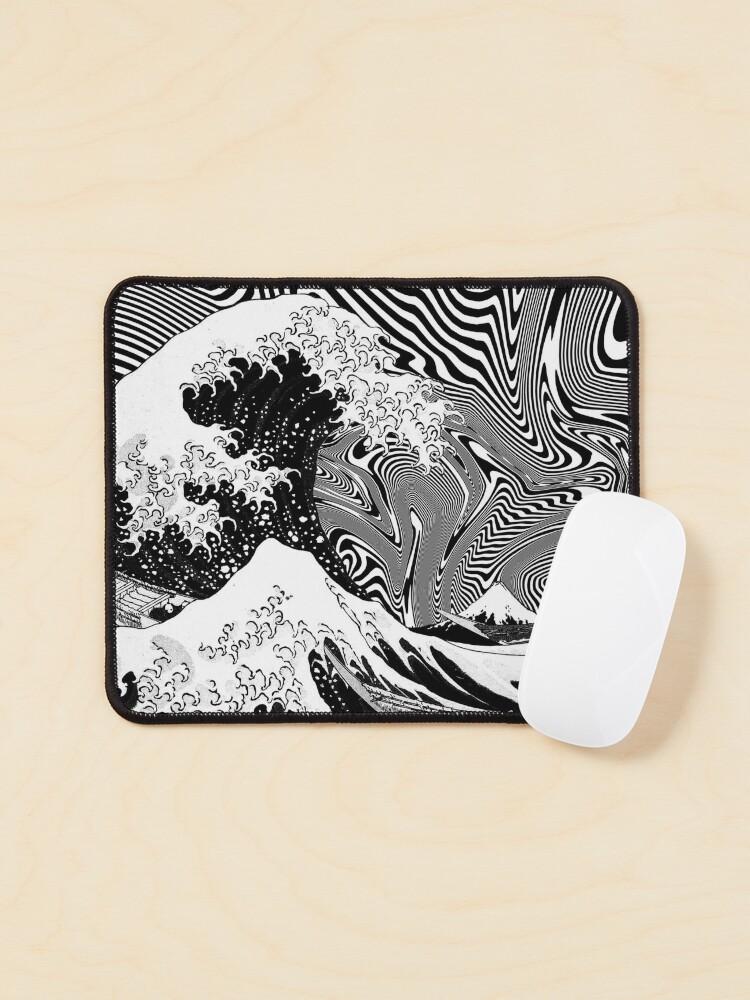 The Great Wave off Kanagawa Trippy Black and White | Mouse Pad