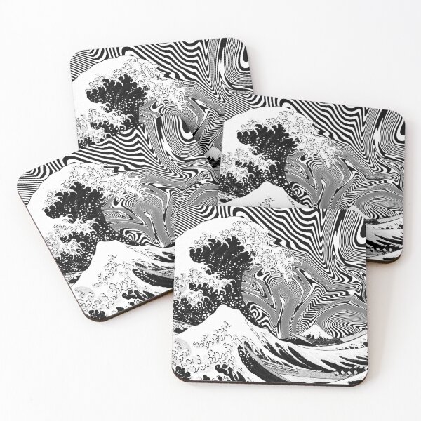 Item preview, The Great Wave off Kanagawa Trippy Black and White designed and sold by ind3finite.