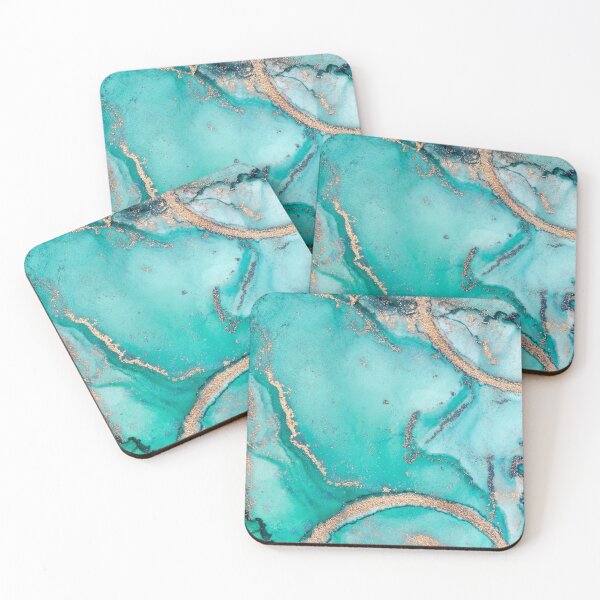 Item preview, Turquoise Gold Ink Marble Texture Colorful Painting designed and sold by artsandsoul.