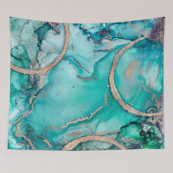 Item preview, Turquoise Gold Ink Marble Texture Colorful Painting designed and sold by artsandsoul.