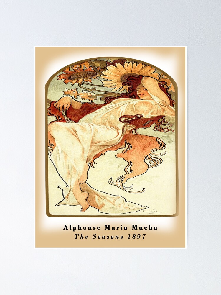Tenture Murale Alphonse Mucha "Summer" - Style Art Nouveau, 33 Cm, Vintage