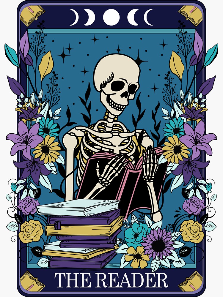 Skeleton Reading Tarot Card Sticker Dishwasher Safe Book -   Skeleton  sticker, Reading tarot cards, Scrapbook stickers printable