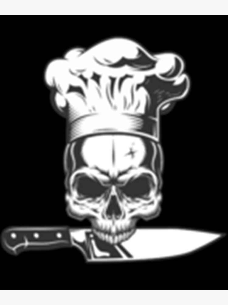 Disover Chef skull with knife Anthony Bourdain emblem and moto Premium Matte Vertical Poster