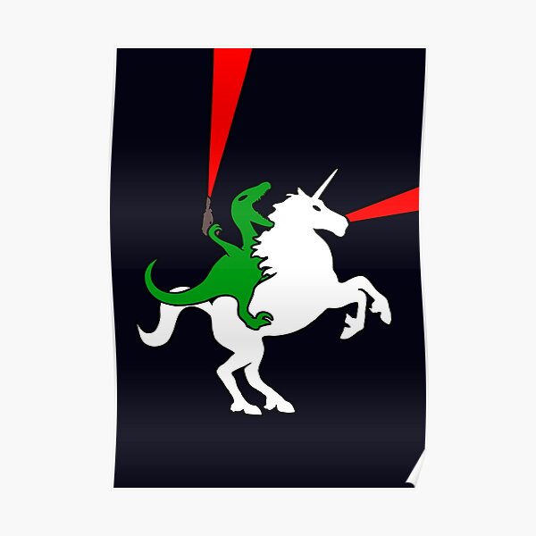 Dinosaur Riding Unicorn Poster