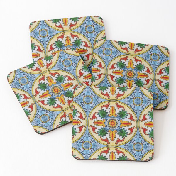 Item preview, Traditional Nikea Moroccan Azulejo Peranakan Red Orange Flower Green Leafs Seamless Pattern designed and sold by WheresMyMojo.