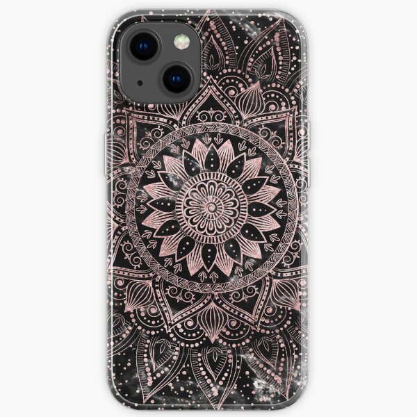 Elegant rose gold mandala dots and marble artwork iPhone Soft Case