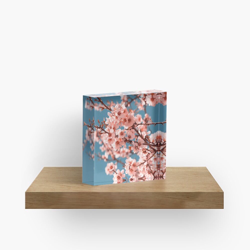 Pink Flowers Blooming Peach Tree at Spring Acrylic Block