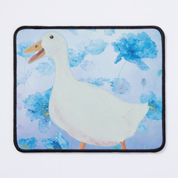 Item preview, Goose on blue poppies background designed and sold by MatsonArtDesign.