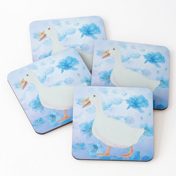Item preview, Goose on blue poppies background designed and sold by MatsonArtDesign.