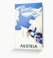 Austria, winter, ski, holiday, season, vintage, travel, poster Greeting Card
