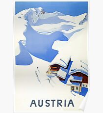 Austria, winter, ski, holiday, season, vintage, travel, poster Poster