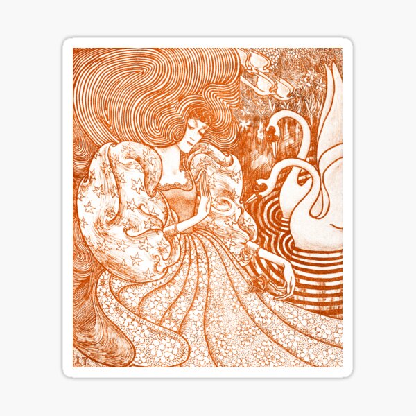 Woman with a Butterfly at a Pond with Two Swans by Jan Toorop Sticker