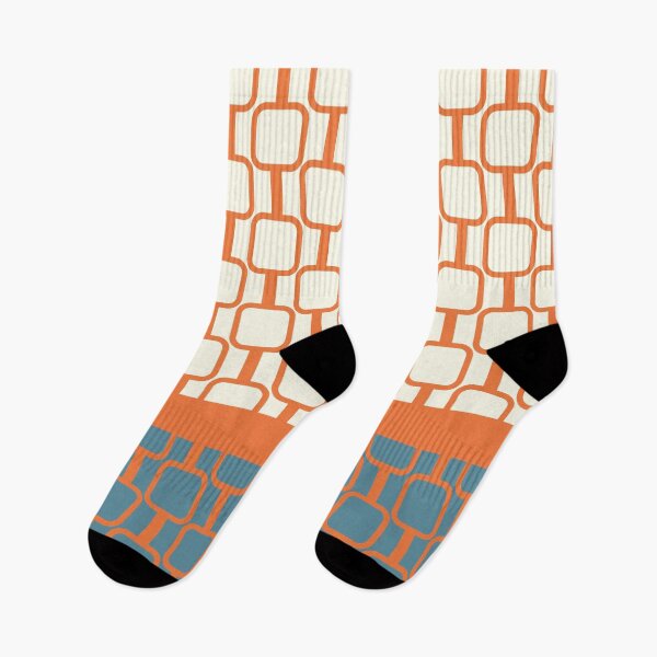 Item preview, Midcentury Mod Links Retro Geometric Color Block Pattern Teal Orange Cream designed and sold by kierkegaard.