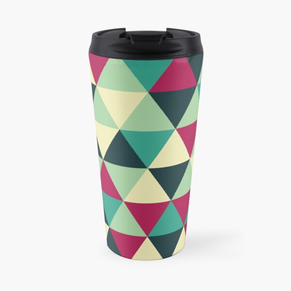 Green & Pink Triangles Pattern Travel Mug