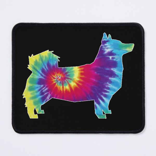 Item preview, Tie Dye Vallhund with curled spitz tail facing right designed and sold by ODINDISA.