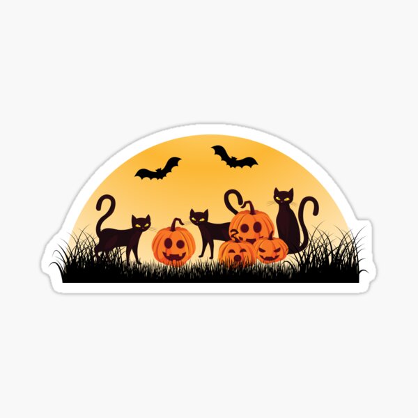 Black Cat with pumpkins and bats for Halloween Sticker