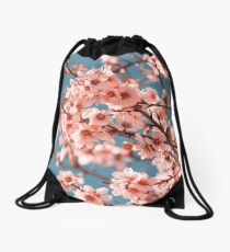 Pink Flowers Blooming Peach Tree at Spring Drawstring Bag