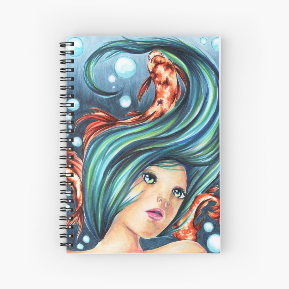 Koi Fish Underwater Ocean Girl Scene Spiral Notebook For Sale By