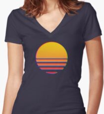 Outrun Retro Sun Women's Fitted V-Neck T-Shirt