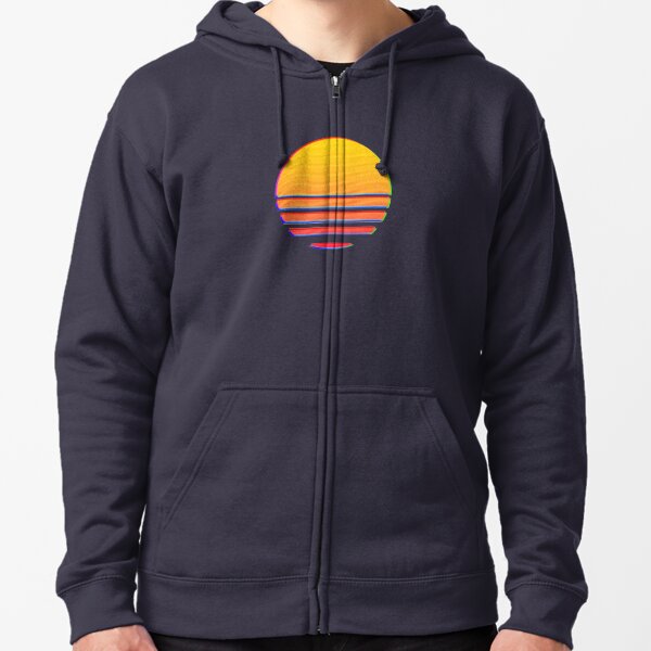 Outrun Retro Sun Zipped Hoodie