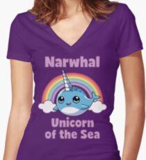 Camiseta entallada de cuello en V Narwhal Unicornio del mar Tshirt