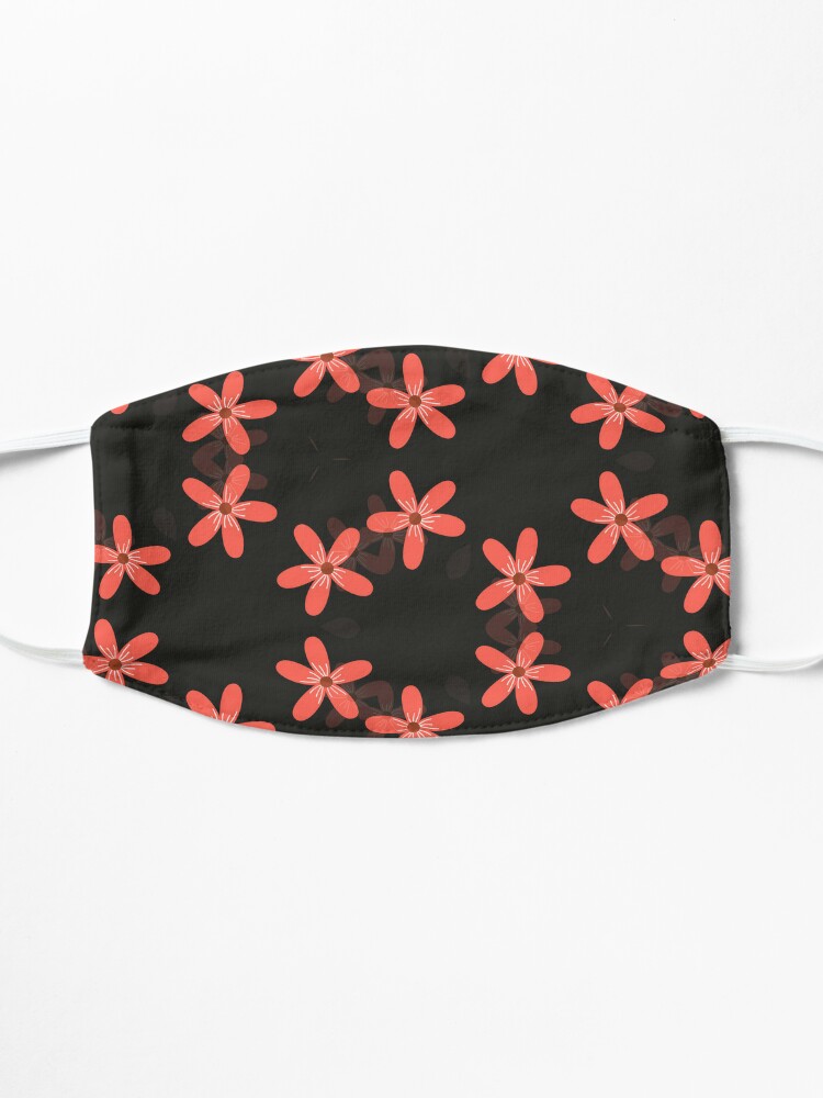 Alternate view of Red flowers on black background unique repeating pattern Mask