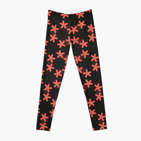 Red flowers on black background unique repeating pattern Leggings
