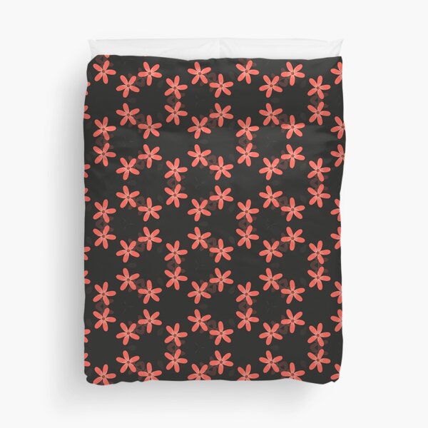 Red flowers on black background unique repeating pattern Duvet Cover