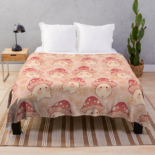 Pink mushrooms and flowers pattern Throw Blanket